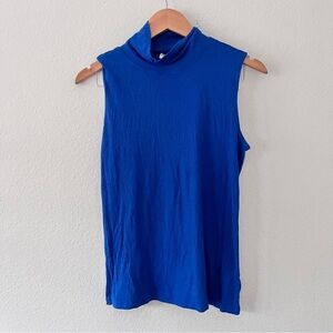Christian Siriano Blue Ribbed High Neck Modal Tank Sz XL